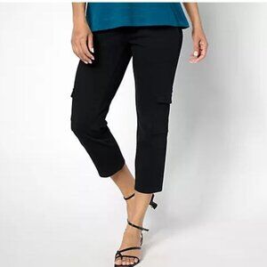 Women With Control Prime Stretch Denim Regular Cargo Crop Pant SIze Medium Black